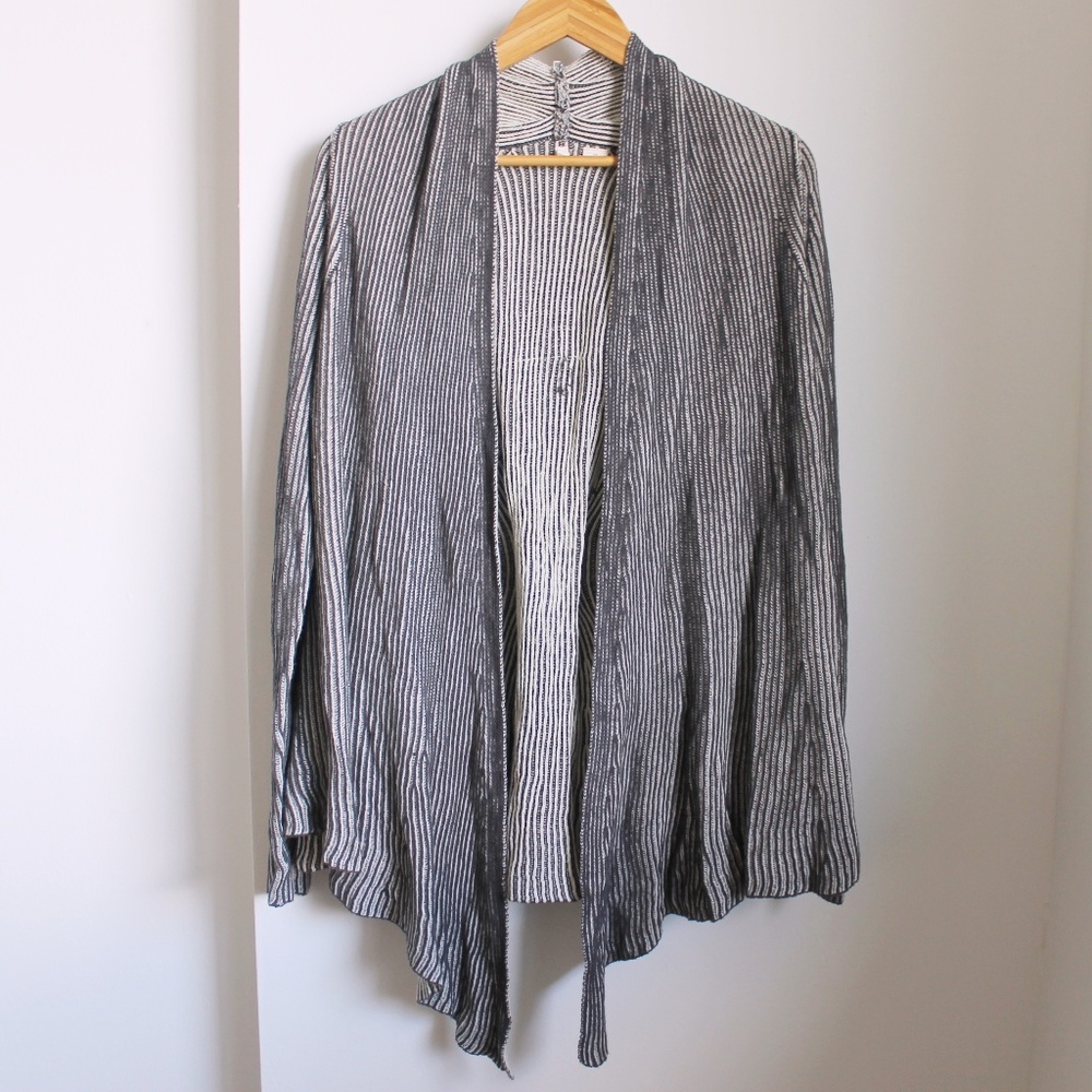 Anthropologie Moth Stripe Grey Cardigan L